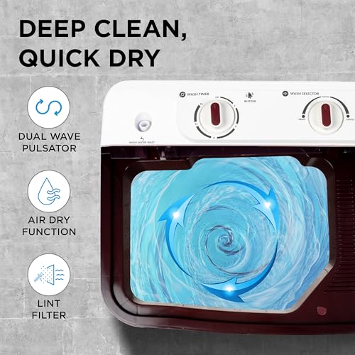 Image of Midea 7.5 kg 5 star Semi Automatic Top Loading Washing Machine, Maroon, Rust proof Body, Air Dry Function (MWMSA075PPG(MW), Rat Away Feature)