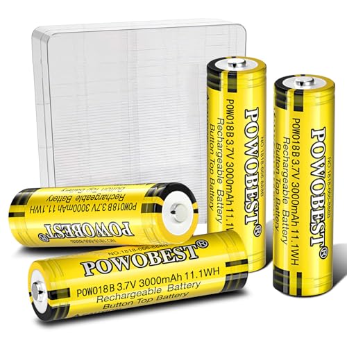 3000 mAh 3.7V Rechargeable NiMH Battery,POWO18B Button Top NiMH Battery with Protection Box,NO.:1818-666-888B,for Camera,Small Fan,LED Headlamp,Product Patent Number: 6319876 (4 Pack)