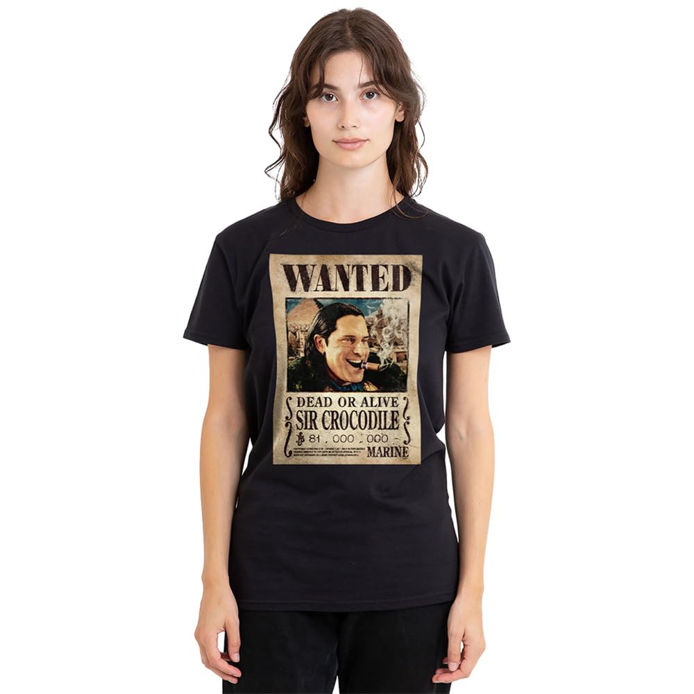 One Piece Sir Crocodile Pirate Wanted Poster Ladies T Shirt, Black, Medium
