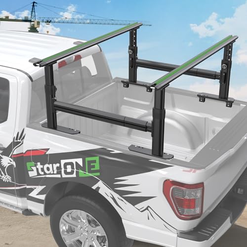 StarONE Truck Ladder Rack with Side Bars, Adjustable Aluminum Bed Rack 19"-25", 800 LBS Capacity, Fit for Ford F150, Ram, Chevy Silverado, GMC Sierra(No Bed Rails) - Fits Ladder, Lumber, Pipe, Kayak