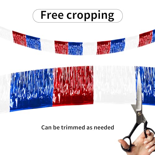 Image of 4th of July Decorations 4 Pack Tinsel Foil Fringe Garland Curtains Streamers Hanging Red White Blue Fringe Backdrop Banner for Parade Floats Decorations 4th of July America Patriotic Day Memorial Day