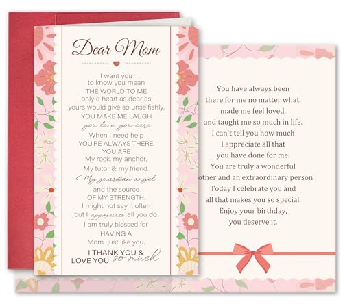 SuperShunhu Funny Mom Birthday Card with Words of Love and Gratitude Inside, Heartfelt Birthday Card from Daughter or Son, Birthday Gift Idea for Mom