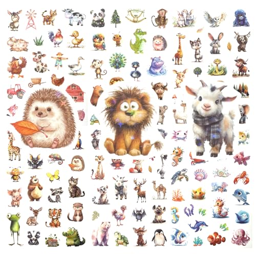 6 Hojas Pegatinas Animales, Pegatinas Infantiles, stickers holográficas con purpurina para niños, Sticker Album impermeable para DIY Scrapbooking Patinetas