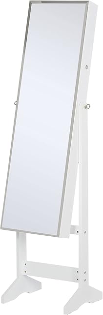 HOMCOM Jewelry Cabinet Standing Mirror Full Length Makeup Lockable Armoire Storage Organizer White