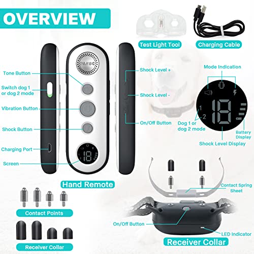 Pahog Dog Training Collar With Remote, Electric Dog Shock Collar For Large Medium Small Dogs (8-120 Lbs), Rechargeable Ipx7 Waterproof Shock Collar With Beep, Vibration, Safe Shock Modes #TOP6