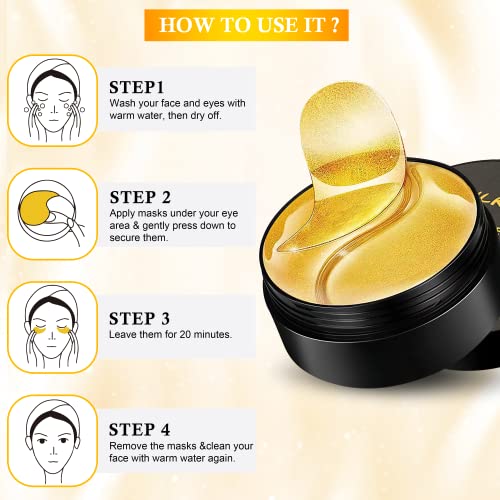 Rewlkp 60 Pcs Under Eye Patches Wrinkle Treatment For Women, 24K Gold Eye Mask For Removing Dark Circles And Puffiness #TOP3