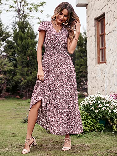 Image of PRETTYGARDEN Womens Dresses 2026 Summer Maxi Dress Boho Short Sleeve V Neck Swiss Dot Ruffle Tiered Smocked Flowy Long Dress