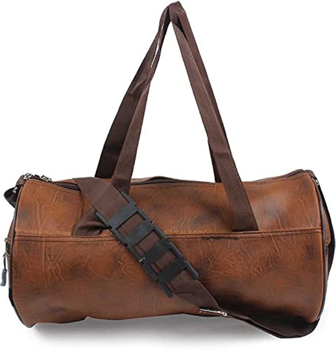 salexa Best Sport Bag Durable Water Resistance Duffle Leather Round New Workout Gym Bag with Shoulder Strap for Stylish Men & Women (Light Brown) Pack of 1-picture-19