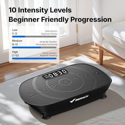 MERACH Vibration Plate Exercise Machine, Slim Vibration Plate for Lymphatic Drainage Weight Loss, Vibrating Plate with Real-Time Calorie Tracking on LED Display, Workout Equipment for Home Women Men image 6