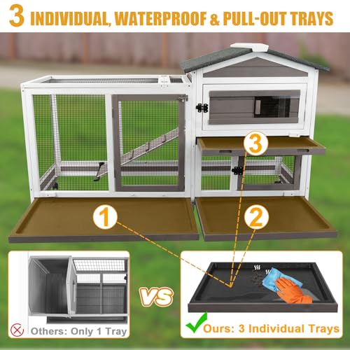 Petscosset Rabbit Hutch Indoor And Outdoor 2-Story Rabbit Cage With Pull Out Tray,Fir Wood Pet House With Wooden Ramp,Waterproof Bunny Cage Indoor With 2 Asphalt Roofs,Grey thumb #1