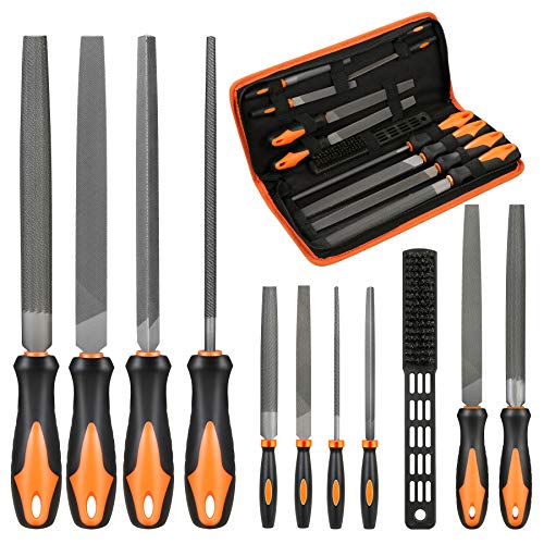 11PCS Metal File Set, Wood File, Needle File Set Includes Flat Files Round Half Round Triangle File 4 Way Wood Rasp File Wire Brush and Needle Files with Portable Case