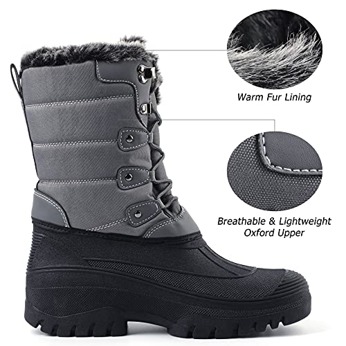 Knixmax Women's Winter Snow Boots Waterproof Mid Calf Booties Fur Lined Warm Outdoor Insulated Mucker Yard Skiing Hiking Boots Grey Size 8 Us /39 Eu #TOP1