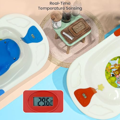 Image of StarAndDaisyBath Tub for 0 to 3 Years /Newborn Baby Bath Tub /Infants Bathtub with Temperatures Sensor & Baby Bath Seat /Sling, Antislip Baby Bath Tub with Bath Chair (White-Blue)