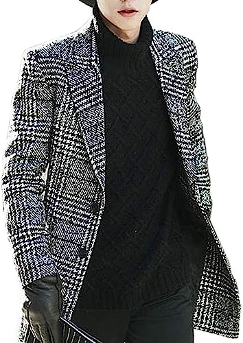 [KMAZN] チェスターコート メンズ アウター テーラード ツイード グレンチェック モノトーン キレイめ カジュアル チェスター ジャケット 千鳥格子 春 秋 冬 グレー (M, グレー)