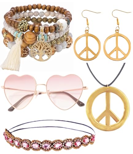 kasahara Hippie Accessoires 5 Stück Set, Hippie Kostüm Damen Kleidung, 60er 70er Jahre Bekleidung Abba Kostüm Accessoires Faschingskostüme...