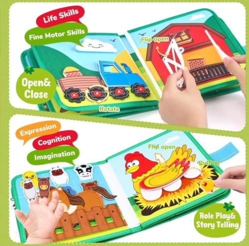 Image of Clapstore Farm Toddler Busy Book, Montessori Toys for Boys Girls 1 2 3 4 Year Old, Educational Quiet Activity Book with Knowledge with Animal, Parent-Kids Activity Toy, Fit as Gifts for Children