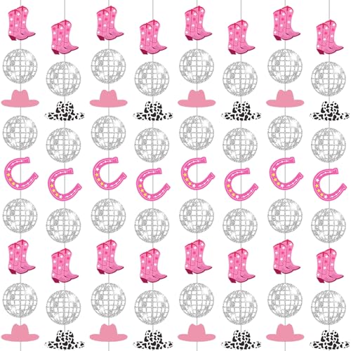 8 Pcs Cowgirl Bachelorette Party Decorations Glitter Cowgirl Disco Ball Garland String Western Cowgirl Party Hanging Decorations Cow Girls Hanging Swirls