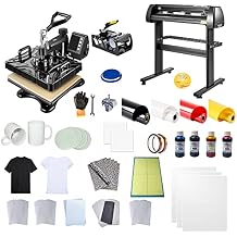 12"x15" 5in1 Heat Press Machine, 110V Multifunctional Swing Away T-Shirt Transfer Press, with 24" Vinyl Cutting Plotter for T-Shirt, Cap, Mug, Plate Printing, Black