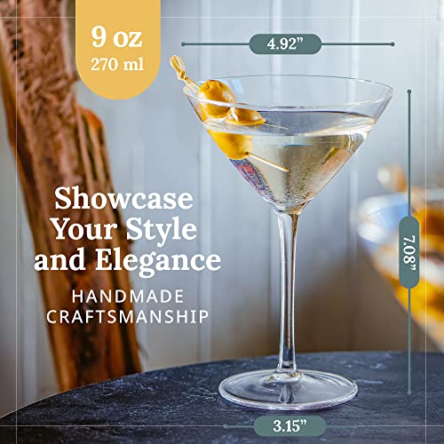 Martini Glasses Set Of 4 (9 Oz) – Cocktails Glass For Any Drink – Elegant Cocktail Glasses For Hosting Parties – Hand-Blown Crystal Martini Glasses – Give A Fancy Martini Set Gift #TOP1