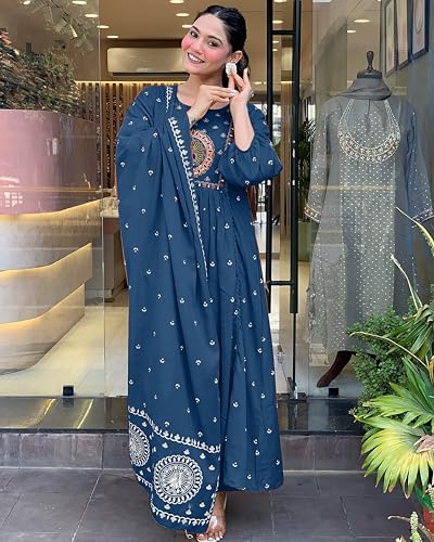 Image of KLOSIA Women Rayon Printed Anarkali Kurta Set with Dupatta