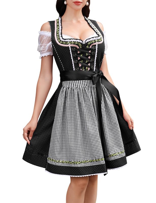 Clearlove Dirndl Damen midi 3tlg Trachtenkleid Damen Trachtenrock...