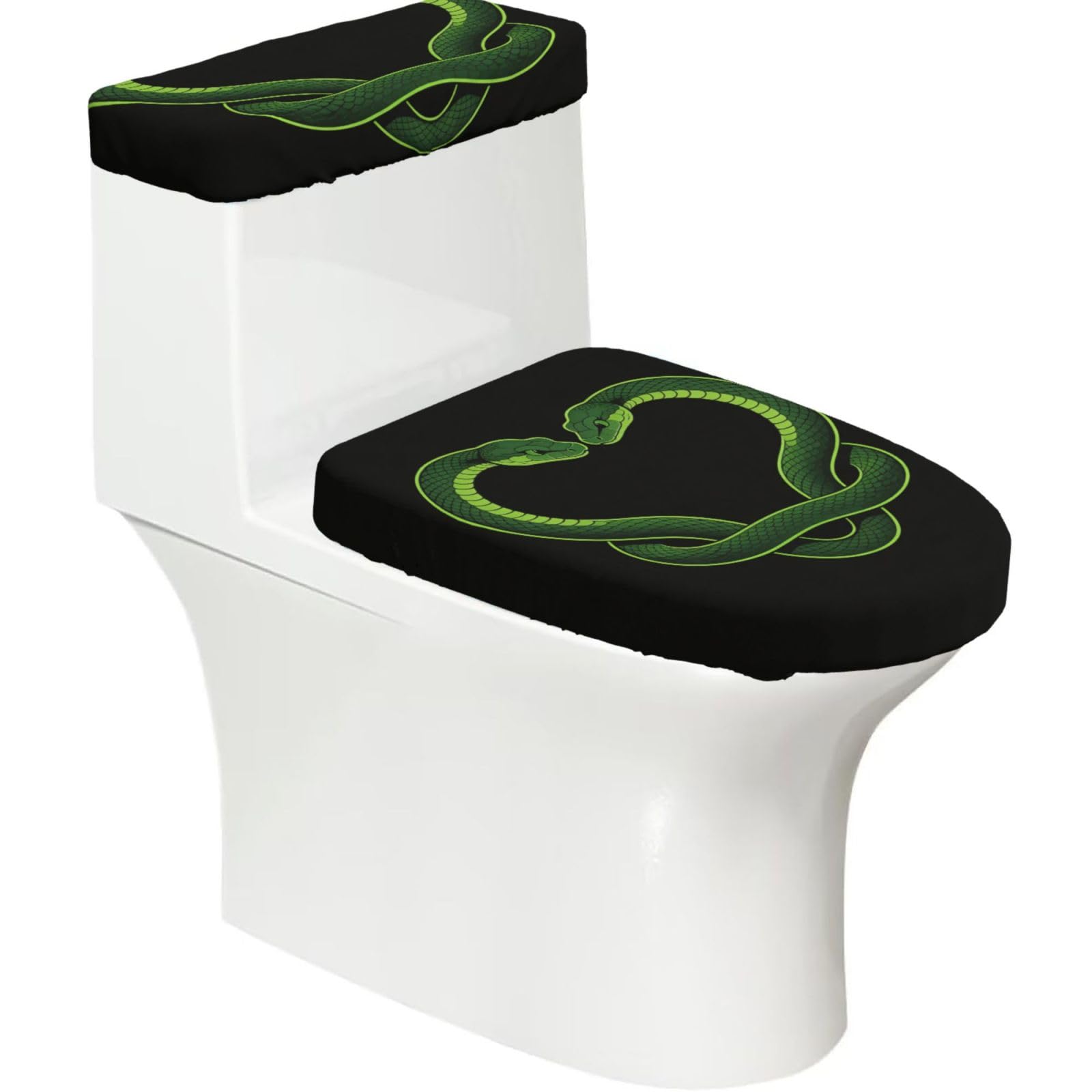 Cntdbu Black Snake Heart Stretchy Toilet Lid And Tank Cover Set-Soft Elastic Bathroom Decor For U Shape Oval