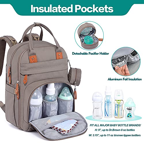 Babbleroo BBR139-KHAKI Unisex Baby Essentials Backpack - Khaki, Waterproof Diaper Bag With Changing Pad, Stroller Straps & Pacifier Case thumb #2