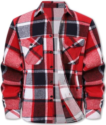 Image of Cromoncent Mens Boys Thick Flannel Shirt Long Sleeve Shirt Jacket Casual Button Down Multi Pockets Shacket