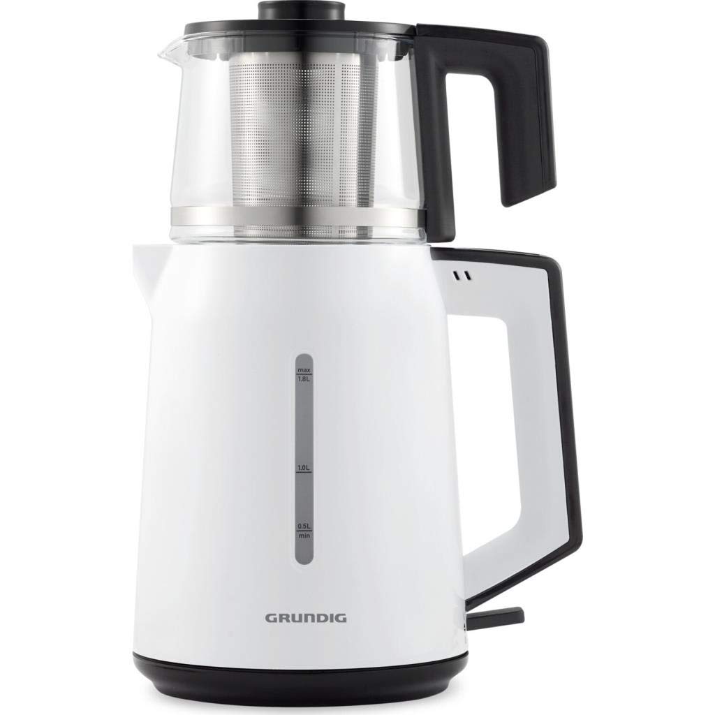 Grundig TM 4961 Elektrikli Çay Makinesi, 1.8 Litre Isıtıcı ve 0.8 Litre Demlik Kapasitesi, Paslanmaz Çelik Çay Filtresi, Kettle Olarak Kullanılabilme Özelliği, 1650 W, Beyaz