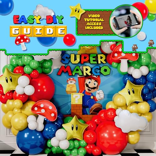 ALL-IN-1 Video Game Balloon Arch Kit with BONUS Mushroom, Cloud & Star Balloons - Red Blue Green Yellow Balloon Garland for Gamer Birthday Party Decorations & Party Supplies by SHERYL DECOR - Image 6