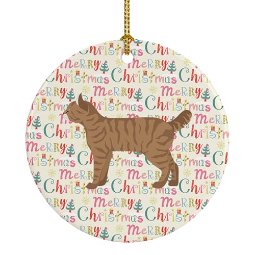 Caroline's Treasures Highlander Lynx #1 Cat Christmas Ceramic Ornament Christmas Tree Hanging Decorations for Home Christmas Holiday, Party, Gift, 3 in, Multicolor