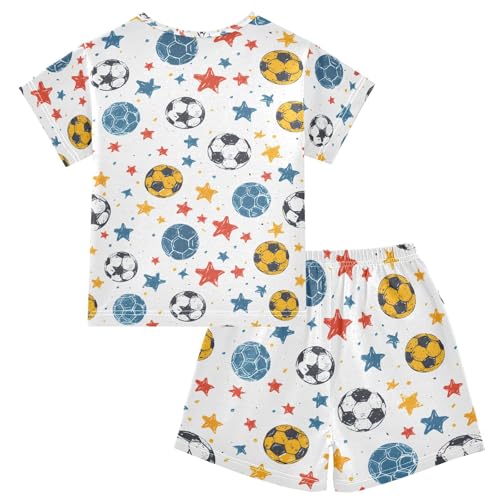 ALAZA Soccer Star White Pajamas Set Short Sleeve Cotton Sleepwear Summer Pjs 2 Piece 5-14Y2