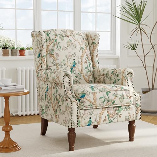DREAMSIDEA Accent Chair, Upholstered High Back Floral Armchair with Nailhead
