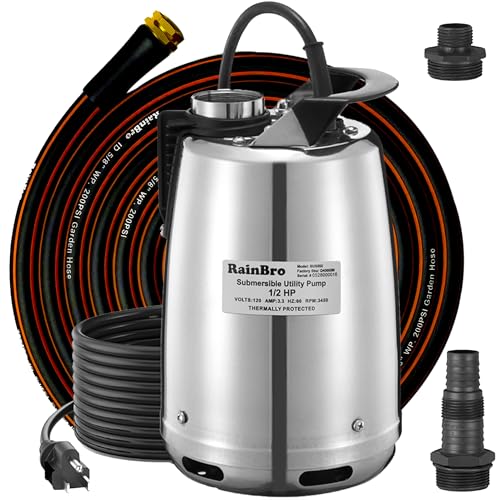 Submersible Sump Pump 1/2 HP 2300 GPH, Water Pump with Hose for Pool Draining, Portable Submersible...