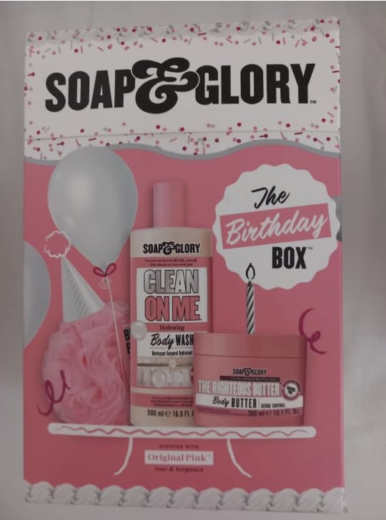 The Birthday Gift Box - Soap & Glory Gift - Containing 3 Items - Shower Puff Body Butter, Creamy Moisture and Shower Gel