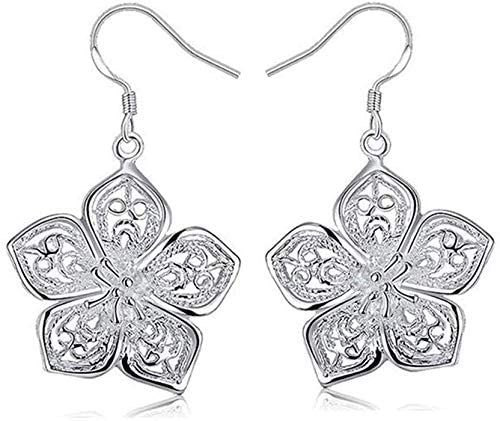 Boucles d'oreilles pendantes strass fleur argent dames élégantes