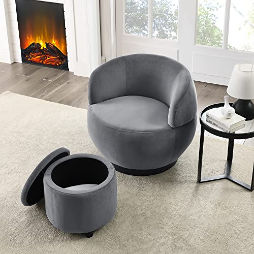 Merax 33” W 360-Degree Swivel Barrel Chair With Storage Ottoman, Velvet Accent Sofa Chair With Black Stainless Steel Base For Bedroom, Living Room, Hotel #TOP2