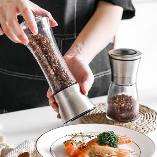 Image of Pepper Grinder or Salt Grinder, Best Spice Mill with Ceramic Blades, Adjustable Coarseness, Black Pepper Mill Grinder Shaker Steel Lid, Big Pepper Mill / 2PCS