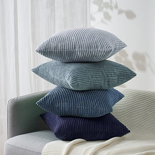 Image of Topfinel Navy Blue Euro Shams Decorative Throw Pillow Covers 26x26 Inch Set of 4,Soft Corduroy Striped Gradient Color Large Cushion Cover for Beach,Patio,Balcony,Living Room,Summer Home Decor