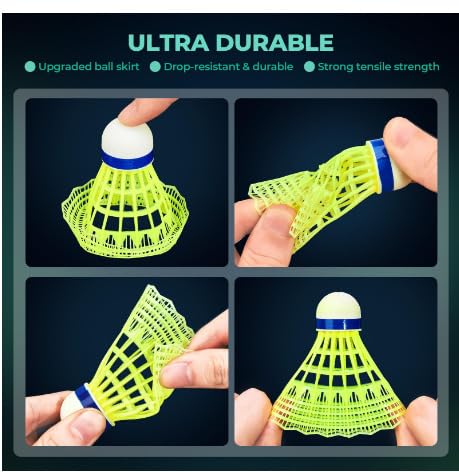 Image of Premium LED Badminton Shuttlecock 12 Pcs Pack, Glow in The Dark Light Up Birdie for Night Play, Durable Nylon Plastic Shuttle for Indoor Outdoor Games, Red Green LED for Kids & Adults