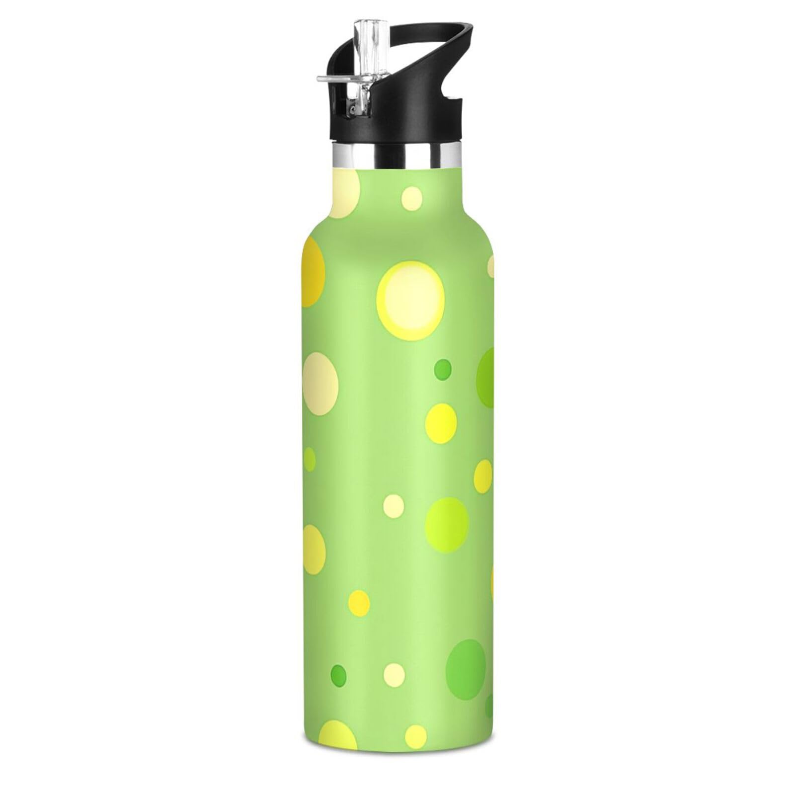 Polka Dot Billiard Green Leak Proof BPA Free Kids Metal Water Bottle With Straws Leak-proof Double-Wall Vacuum Insulation