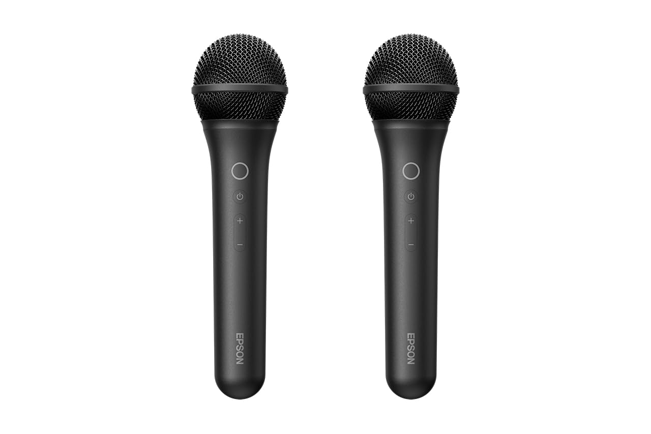 Epson Kabelloses Karaoke-Mikrofonpaar ELPKM01 – Kristallklare Vocals, Sechs Klangmodi, Bis Zu 15 Stunden Ununterbrochene Spielzeit - Kompatibel Lifestudio Smart-Projektoren