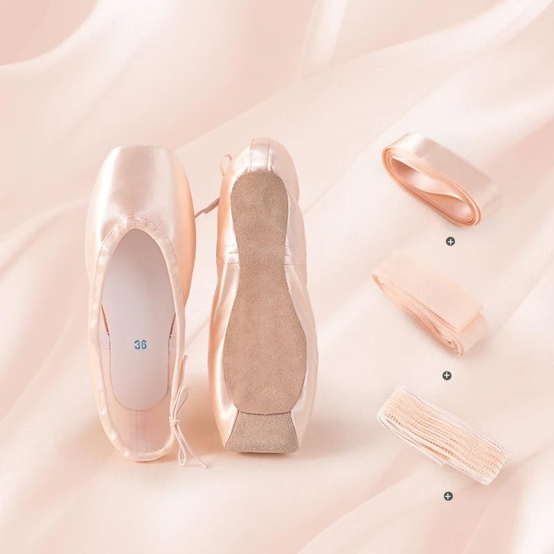 Zapatillas De Ballet Zapatos De Punta Ballet Profesional Con Suela Cuero Genuino, Satén For Mujer Cintas For Bailarina Actuación