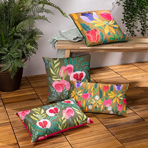 Wylder Nature House of Bloom Celandine Outdoor Polyester Filled Cushion - Twin Pack,Saffron,43 x 43cm