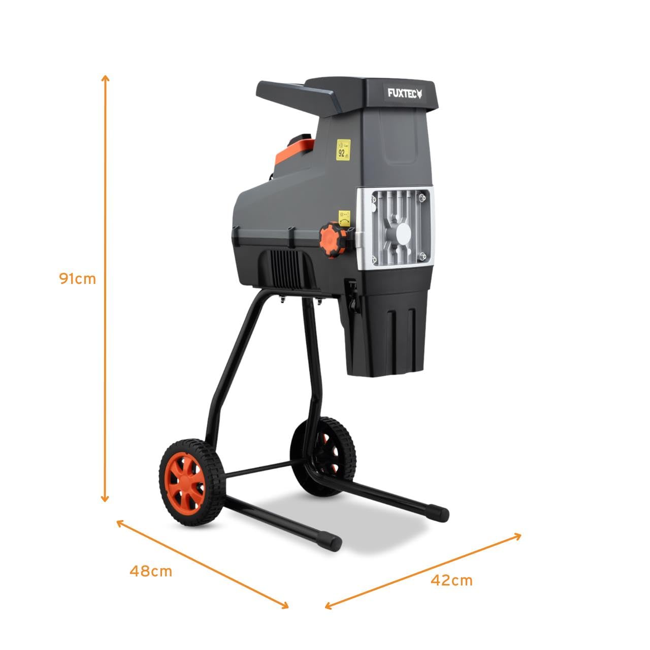 FUXTEC Biotrituratore Elettrico FX-EGH2800T – Cippatrice con Potenza 2800 W – Sistema a rullo silenzioso – Cestello raccolta 60 L – Protezione anti-inceppamento – Tritura rami fino a 44 mm
