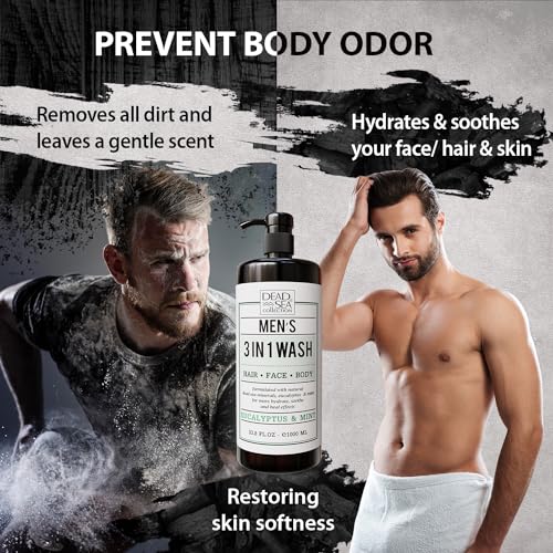 Image of Dead Sea Collection Eucalyptus Mint Men's Body Wash - 3 in 1 Body Wash for Men for Hair, Face & Body - Moisturizing Shower Gel with Dead Sea Minerals - Pack of 2 (33.8 fl oz each)