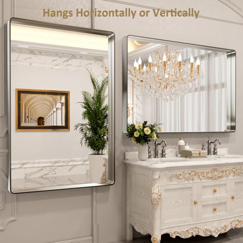 Image of LOAAO 60X40 Inch Brushed Nickel Bathroom Mirror
