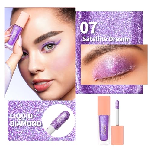 Oulac Liquid Glitter Eyeshadow, Metallic Purple Eyeshadow Liquid Eyeliner with Fine Sparkle, Blendable Eye Make-up - Image 2