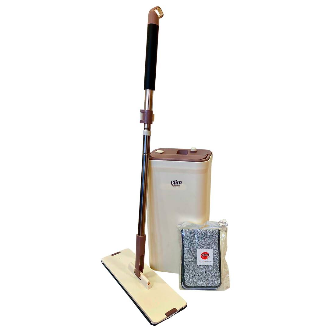 Clim Profesional Magic Mop - Mopa para Fregar con Cubo Autolimpiable.2 Recambios de Microfibra Lavables.Mango Acero Inoxidable.Empuñadura Antideslizante.Fregado de Suelos de Mármol,Madera,PVC,Muebles