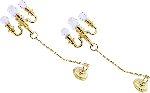 Housoutil 2 piezas Mini araña de cristal casa de muñecas miniatura linterna LED modelos luz casa de muñecas lámpara colgante miniatura paisaje